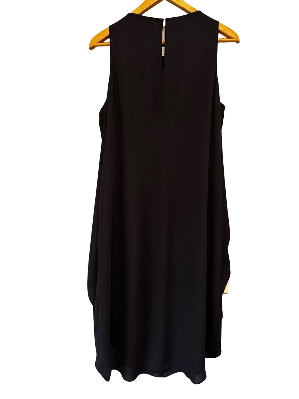 Chico’s Black Layered Chiffon Shift Dress Large Asymmetrical Overlay Midi - Picture 5 of 11